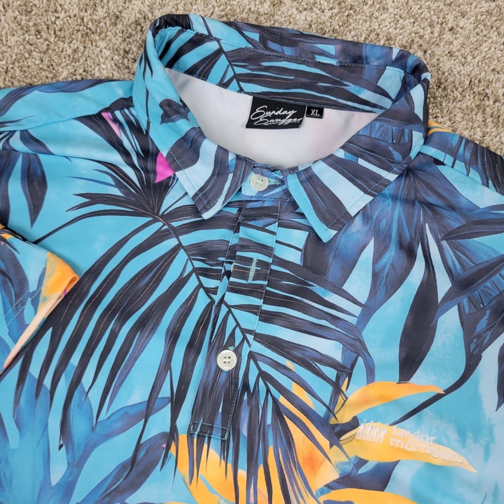 Sunday Swagger Mens XL Blue AOP Floral Performance Stretch Golf Polo SS